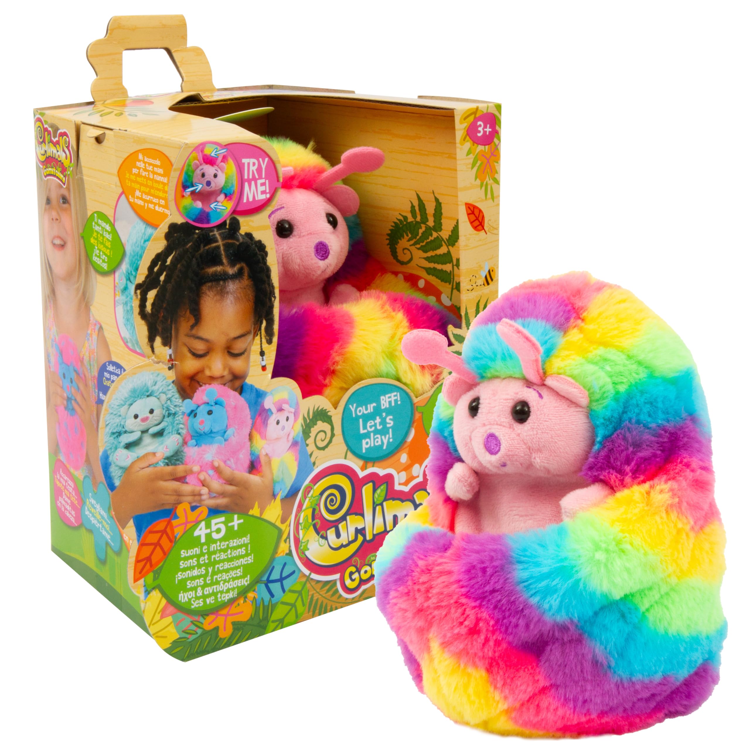 Giochi Preziosi Curlimals Coco The Caterpillar, Interactive Plush Toy with Over 60 Sounds, Colourful Lights and Curling Function, Cuddly Toy, Cuddly Toy