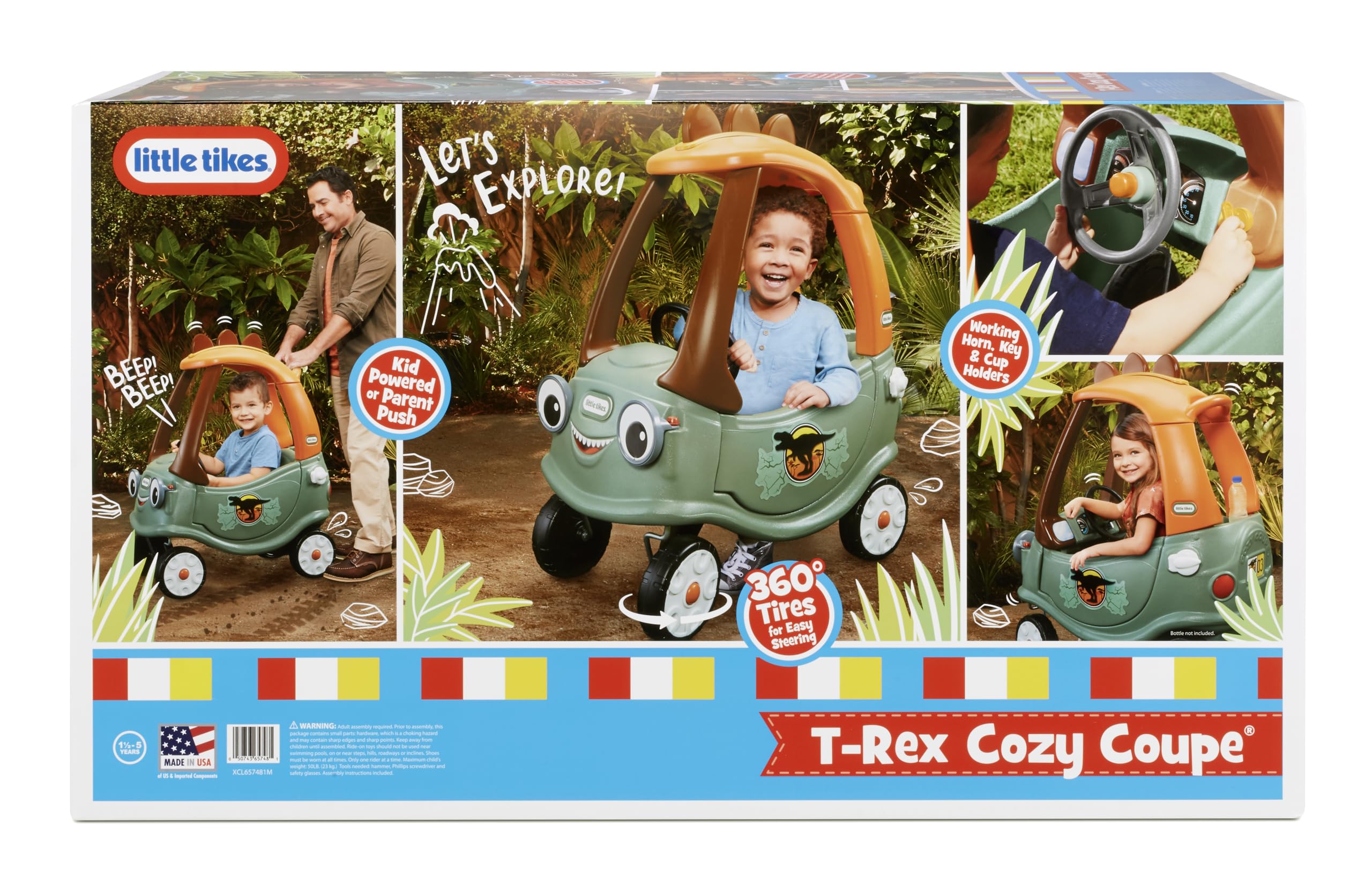 little tikes T-Rex Cozy Coupe by Dinosaur Ride-On Car for Kids, Multicolor Large