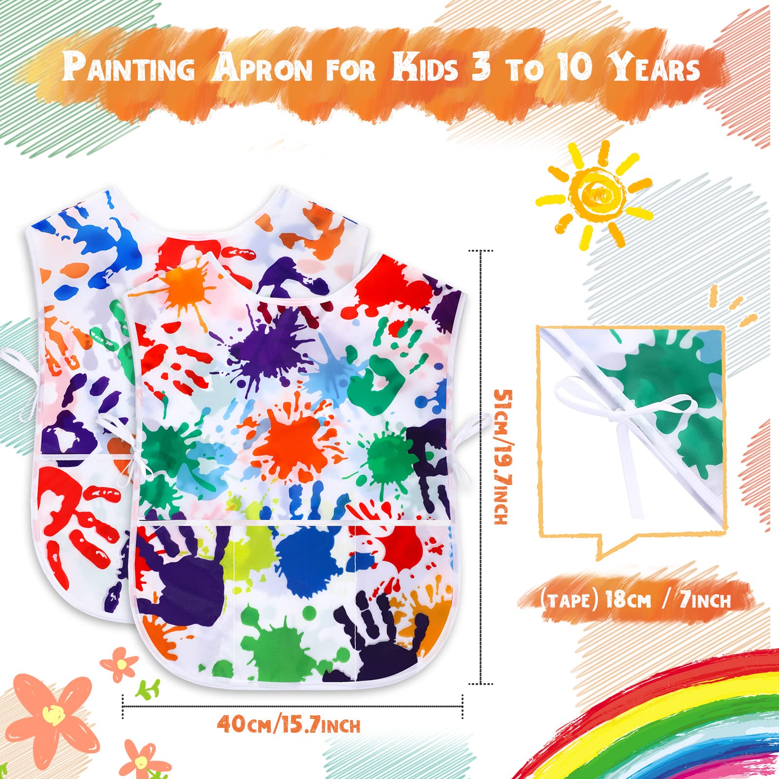 SATINIOR 2 Pieces Kids Art Smock Toddler Apron Waterproof Painting Artist Apron Sleeveless with 3 Pocket for Age 3-10 Years