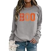PECHAR Halloween Sweatshirts for Women Cute Spooky Coffee Sweatshirt Ghost Embroidered Sweater Fall Pumpkin Pullover Top
