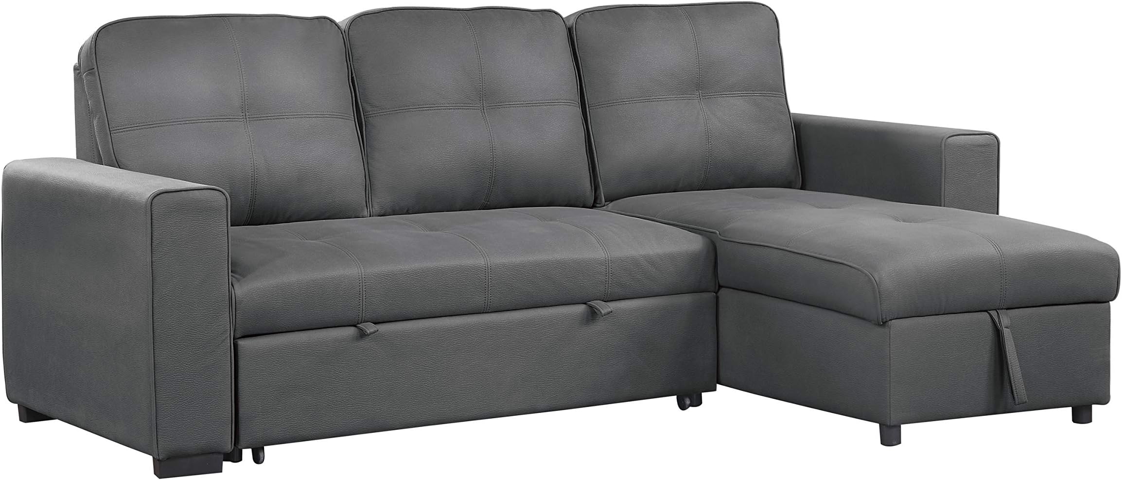 Lexicon Benton Reversible Sectional Sofa Sleeper with Storage, Gray Microfiber