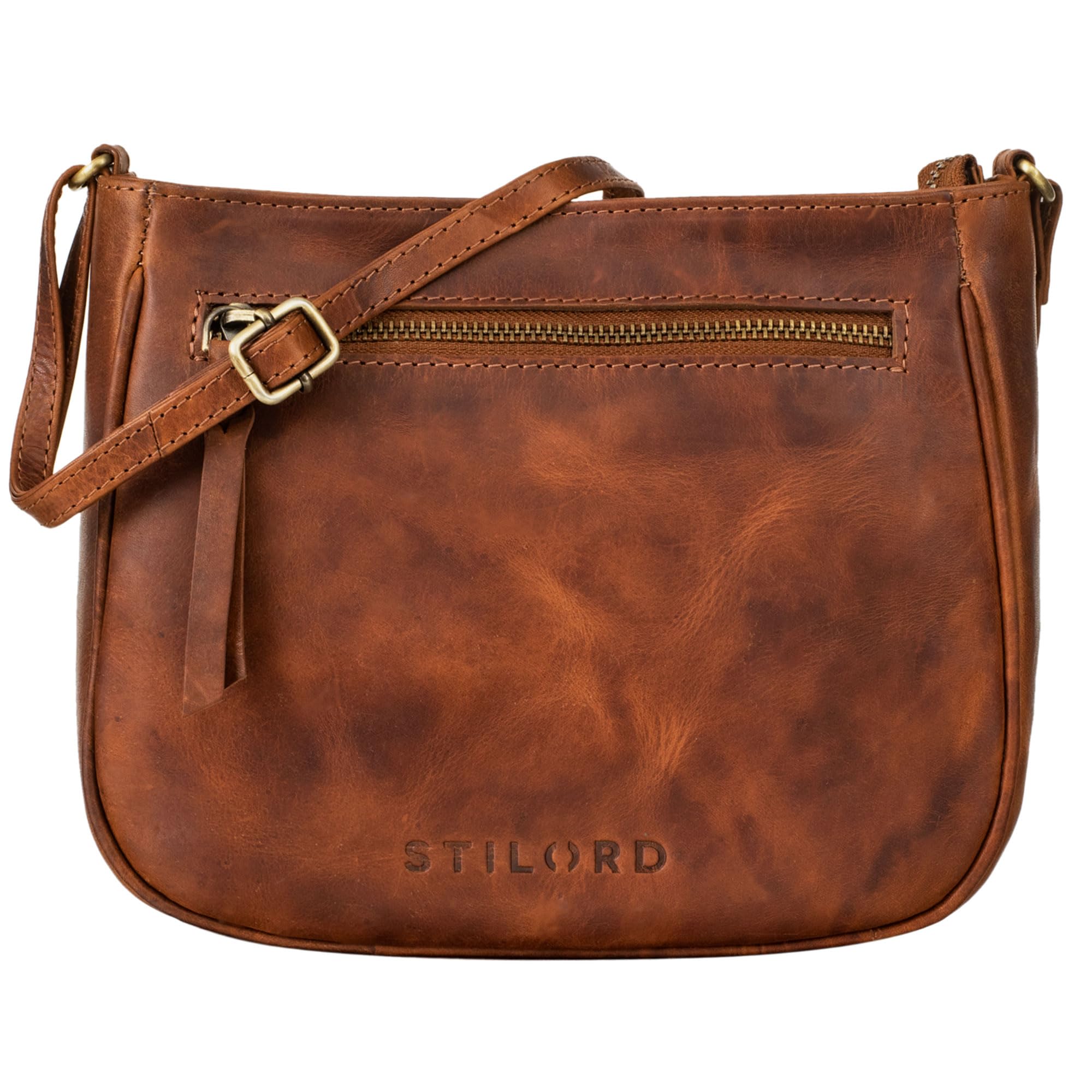 STILORD "Samira" Handbag Women Leather Small Vintage Ladies Tote Bag Satchel Crossbody Saddle Bag Bag in Genuine Leather Colour:Porto - Cognac