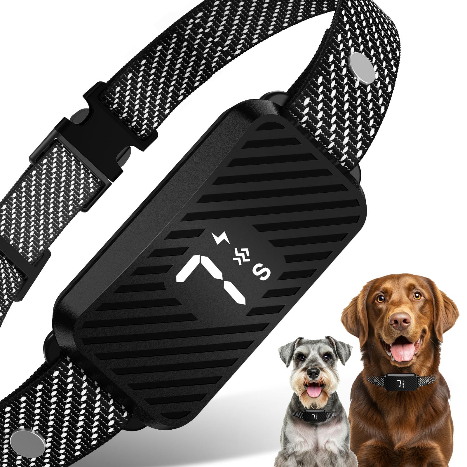KJKZO Dog Bark Collar for Large Medium Small Dogs, Effective No-Bark Collar, Smart Barking Collar, Rechargeable Bark Collar with 7 Sensitivity, 3 Modes, Waterproof, Inky Black Image