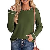 Dokotoo Womens Tops Long Sleeve Shirts Waffle Knit Tops Crewneck Fashion 2024 Casual T Shirts Loose Shirts Basic Tee