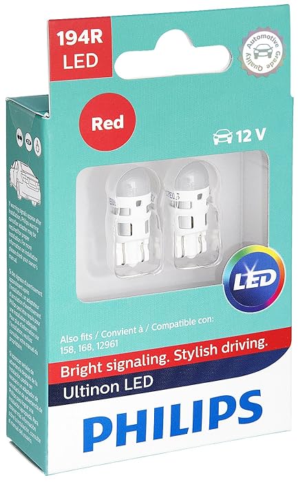 Philips 194 Ultinon LED Bulb (Red), 2 Pack