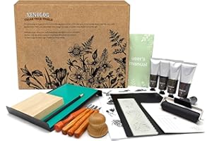 Xenolog Deluxe Block Printing kit - Premium lino Cutters, Linoleum Blocks for printmaking, Includes Printing Ink in 4 Colors, Brayer, baren, Basswood, Transfer Paper, Stencils, and Guide - Ideal Gift