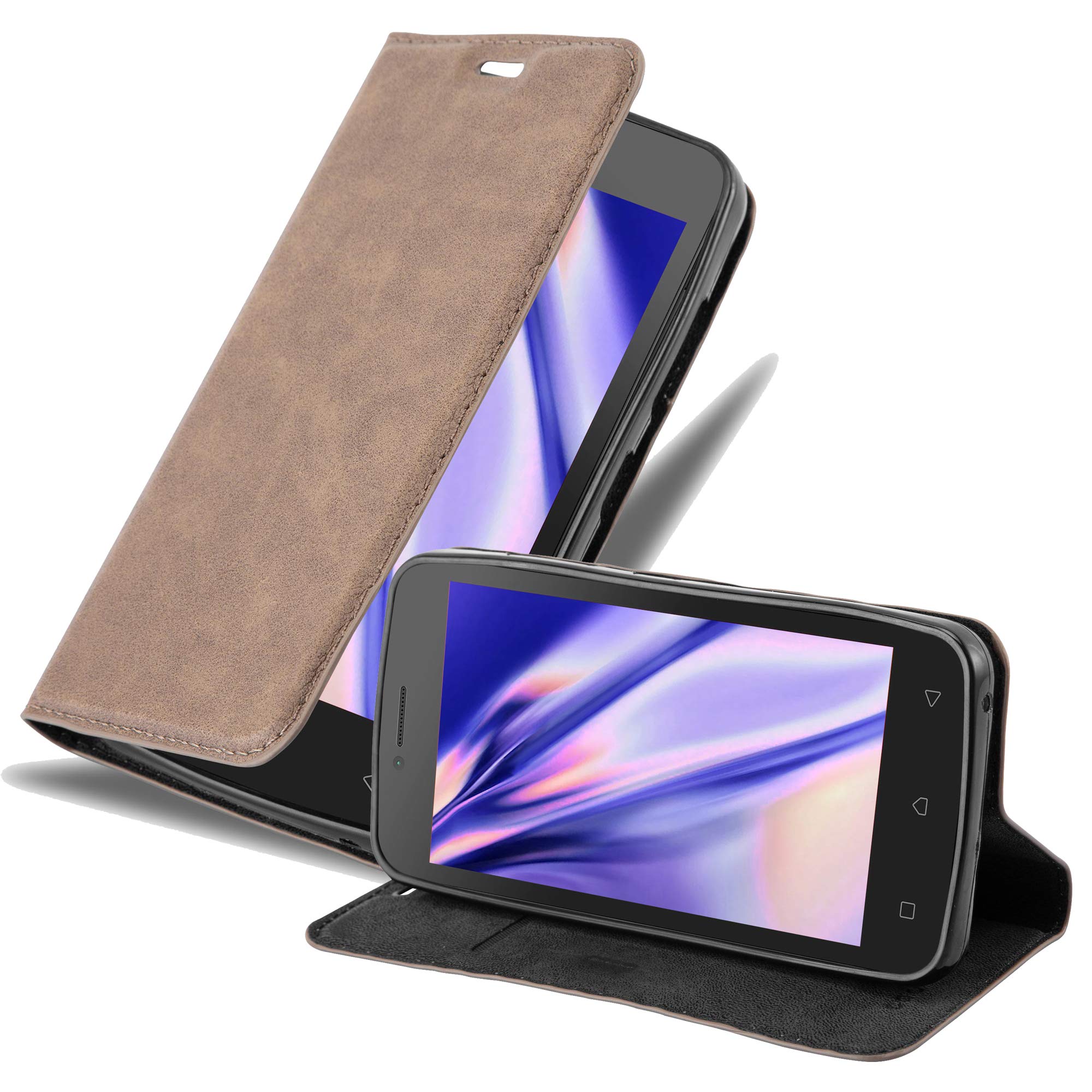 cadorabo Book Case works with Lenovo A PLUS in COFFEE BROWN - with Magnetic Closure, Stand Function and Card Slot - Wallet Etui Cover Pouch PU Leather Flip
