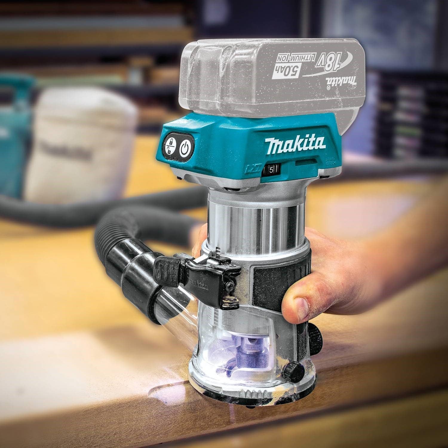Makita DRT50ZX4 18V Li-Ion LXT Brushless Router Trimmer - Batteries and Charger Not Included, Blue - Image 3