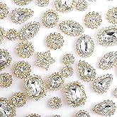 50 PCS Sew on Rhinestones Mixed Shapes Glass White Rhinestones Sew on Crystal Gems Mental Flatback with Gold Claw for Jewelry Crafts Clothes DIY Craft Shoes Dress Jewelry Making