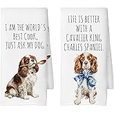 CUANFDDSF Funny Chinoiserie Cavalier King Charles Spaniel Kitchen Towels, Gift for Dog Lover, Funny Kitchen Accessories, I Am The World's Best Cook, Just Ask My Dog Tea Towel Hand Towels 16x24 Inch