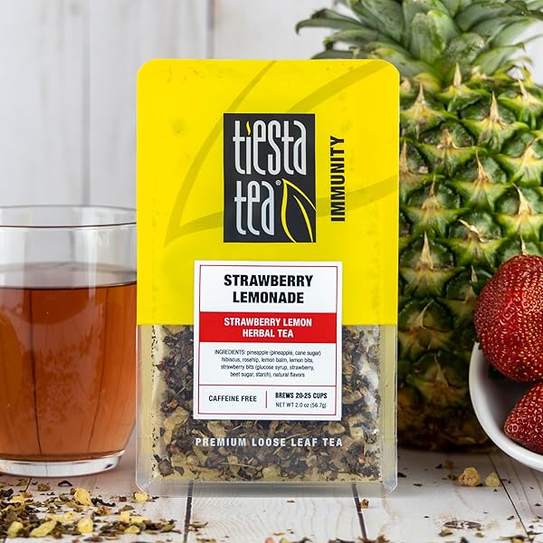TIESTA TEA – STRAWBERRY LEMONADE, LOOSE LEAF, STRAWBERRY LEMON HERBAL TEA, PREMIUM NON-CAFFEINATED FRUIT BLEND, MAKE HOT OR ICED & BREWS UP TO 25 CUPS, 2 OUNCE RESEALABLE POUCH