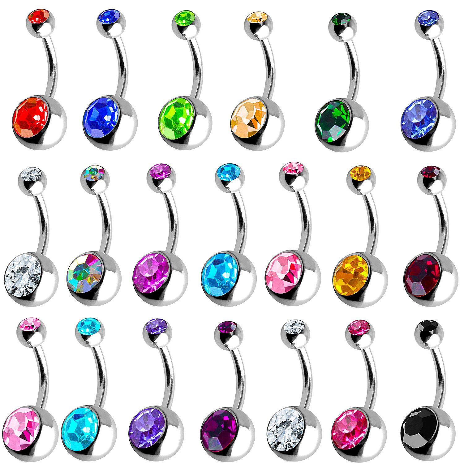 Outee 20 PCS Belly Bars Button Balls Belly Button Ring Belly Piercing Set Piercing Body Jewelry, Stainless Steel