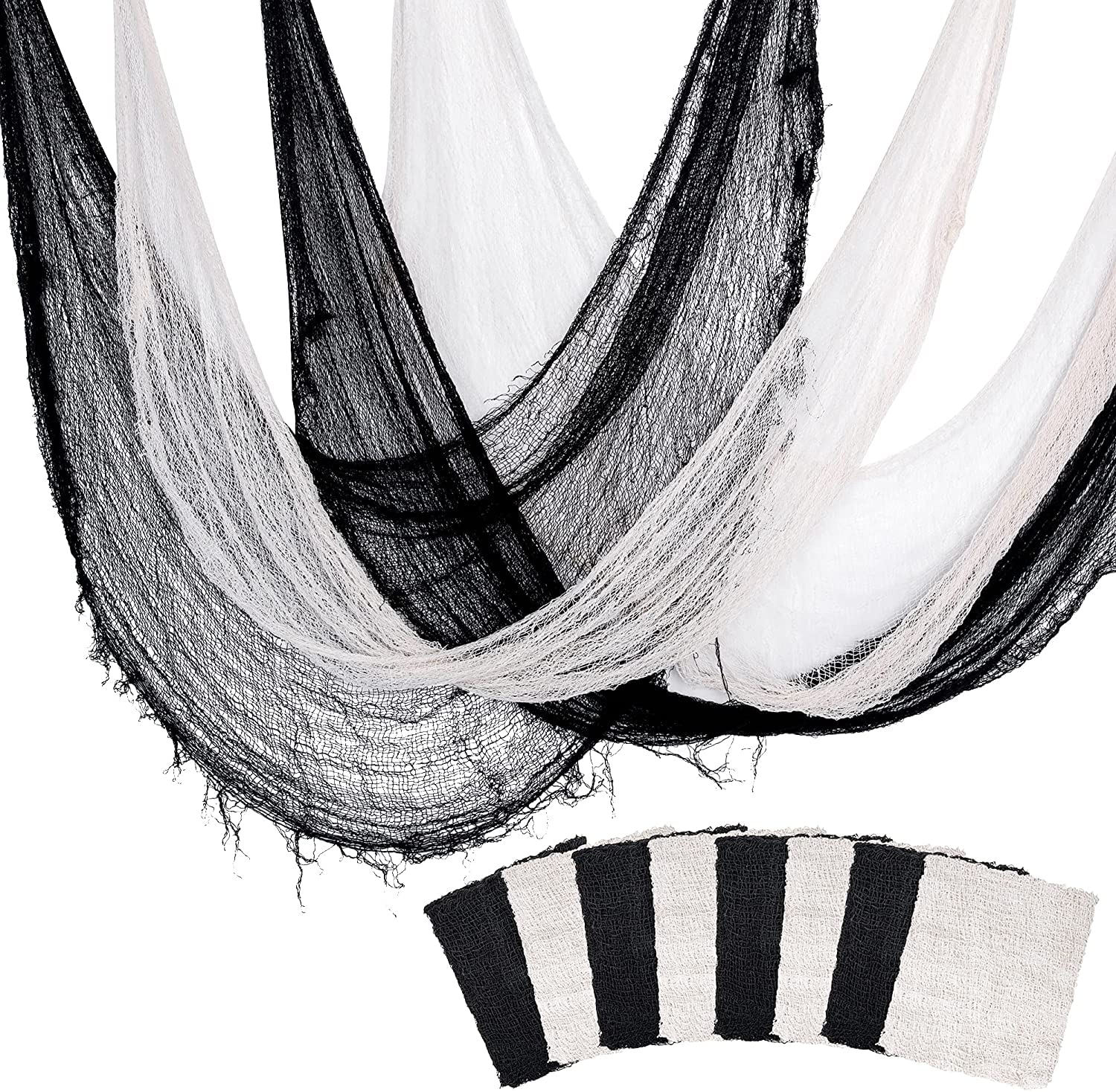 Photo 1 of Alpurple 8 PCS Halloween Creepy Cloth Decoration, 30 x 72 Inch Black Spooky Giant Cheesecloth, Freaky Loose Weave Creepy Cloth Fabric Scary Spooky for Halloween Party Decoration (4 Black + 4 White)