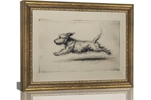Vintage Gold Framed Wall Art Antique Terrier Sketch Wall Art Running Dog Wall Decor Picture Classic Minimalist Line Dog Poste