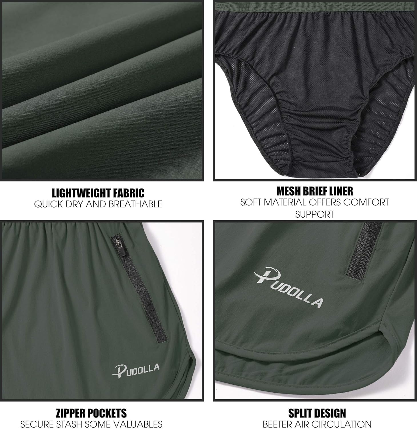 Pudolla Men’s Running Shorts 3 Inch Quick Dry Gym Athletic Workout Shorts for Men with Zipper Pockets: Clothing