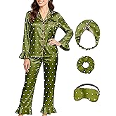 EPLAZA Silk Pajamas for Women Satin Pajamas Set 5 Pcs Long Sleeve Ruffle Button Down Pjs Sleepwear Loungewear Set