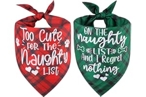 Doncida Funny Christmas Dog Bandanas 2 Pack, Adjustable Reversible Triangle Christmas Plaid Dog Scarf for Small and Medium Dogs, Premium Durable Fabric Bibs for Pets (Small)