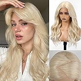 HAIRCUBE 13x6 HD Lace Front Wig Synthetic 22 Inch Platinum Blonde Long Wave Layered Glueless Wig for Women, Natural Look Daily Wear