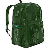 K-Cliffs Heavy Duty Mesh Backpack Quality Classic Student Net Bookbag Durable See Through Simple Netting Daypack Deluxe Basic School Bag Green