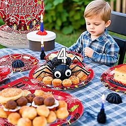 Grencian 96Pcs Spider 4th Birthday Party Supplies