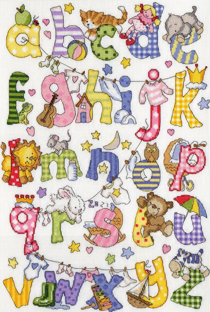 Bothy Threads Cross Stitch Kit - My First Alphabet, multicoloured, 31 x 44 cm