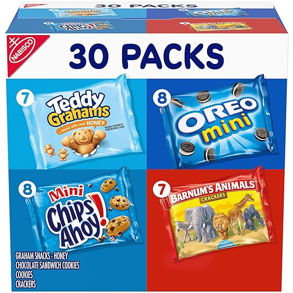 NABISCO TEAM FAVORITES VARIETY PACK, OREO MINI, CHIPS AHOY! MINI, TEDDY GRAHAMS HONEY & BARNUM’S ANIMAL CRACKERS, 30 SNACK PACKS