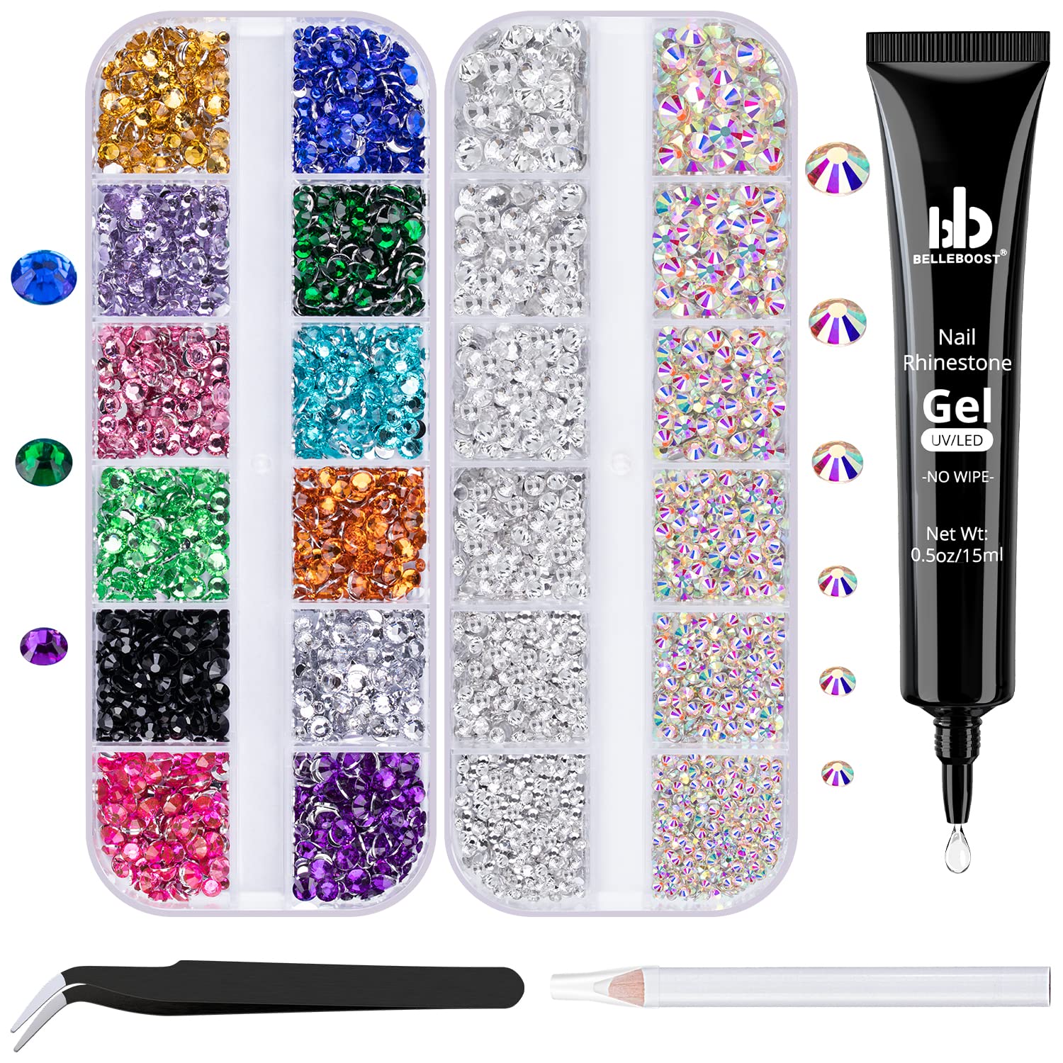 BELLEBOOST Nail Art Rhinestone Glue Gel&2 Boxes