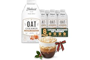 Elmhurst 1925 Caramel Macchiato Oat Creamer - 16 Ounce (Pack of 6) Dairy-Free, Vegan, Kosher, Low Sugar, Shelf Stable Creamer Made with Oat Grains & Caramel for Simpler Plant Based Alternatives