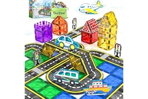 Soyee Magnetic Tiles Road Cars Set Magnetic Building Blocks Boys Toys Ages 3 4 5 6 7 8 Sensory Preschool Construction Toddler Toys Gifts for 3+ Year Old Boys Girls