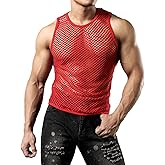 JOGAL Men's Mesh Fishnet Fitted Sleeveless Muscle Top