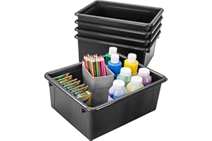 Storex Letter Size Deep Storage Tray – Organizer Bin for Classroom, Office and Home, Black, 5-Pack (62523U05C)