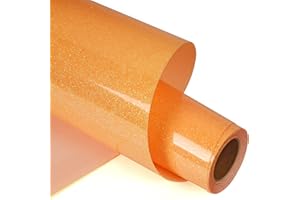 HTVVETUR Glitter Orange HTV Iron on Vinyl - 12" x 6ft Heat Transfer Vinyl HTV Vinyl for Shirts, Cameo - Easy to Cut & Weed for Heat Vinyl Design (Z1 Glitter Orange, 6FT)