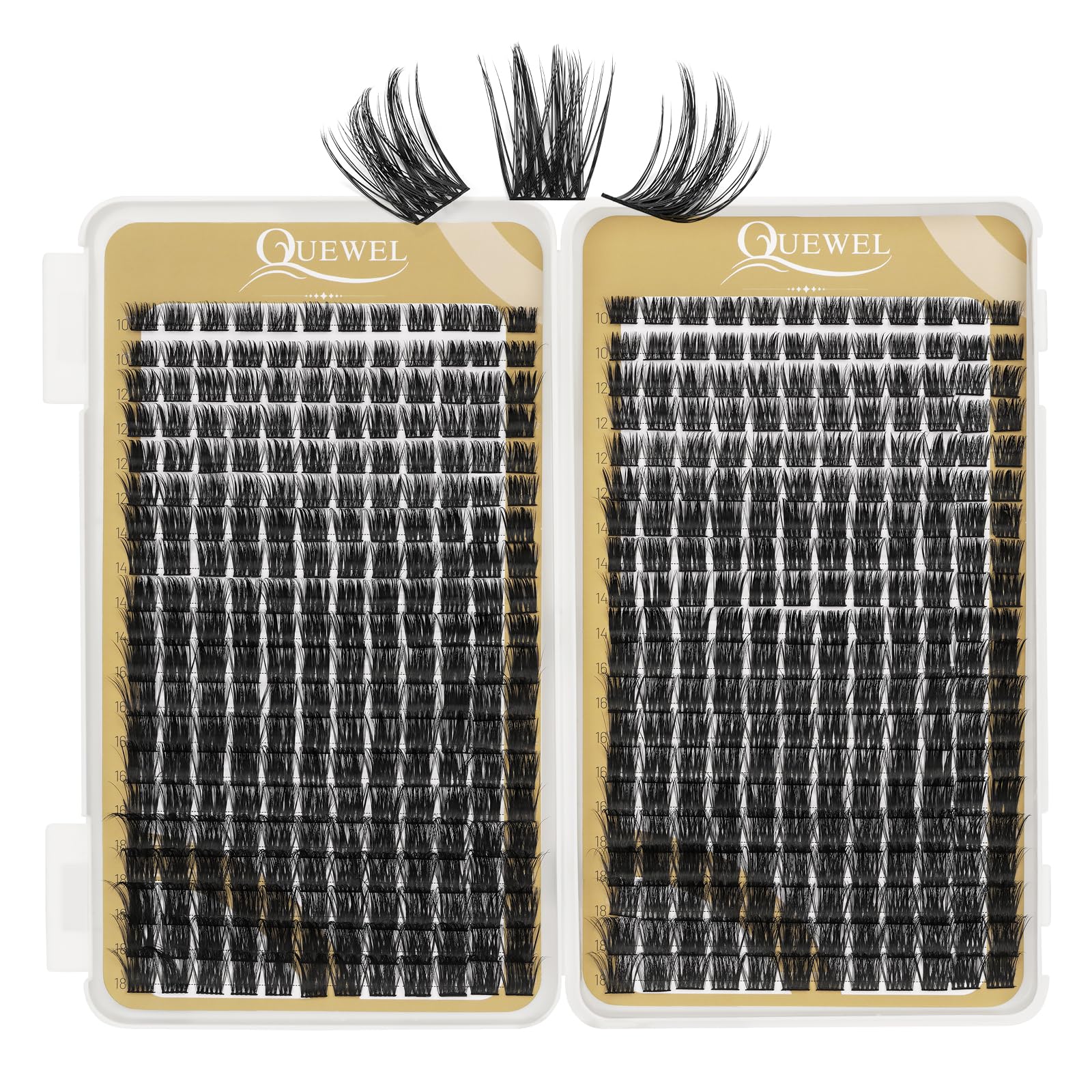 Cluster Lashes 480 Pcs QUEWEL Individual Eyelashes MIX10-18mm D Curl DIY Lash Extensions Thin Band Lash Clusters Eyelashes Individual Volume False Eyelashes Soft & Light For Home Use（QU07 D MIX10-18）