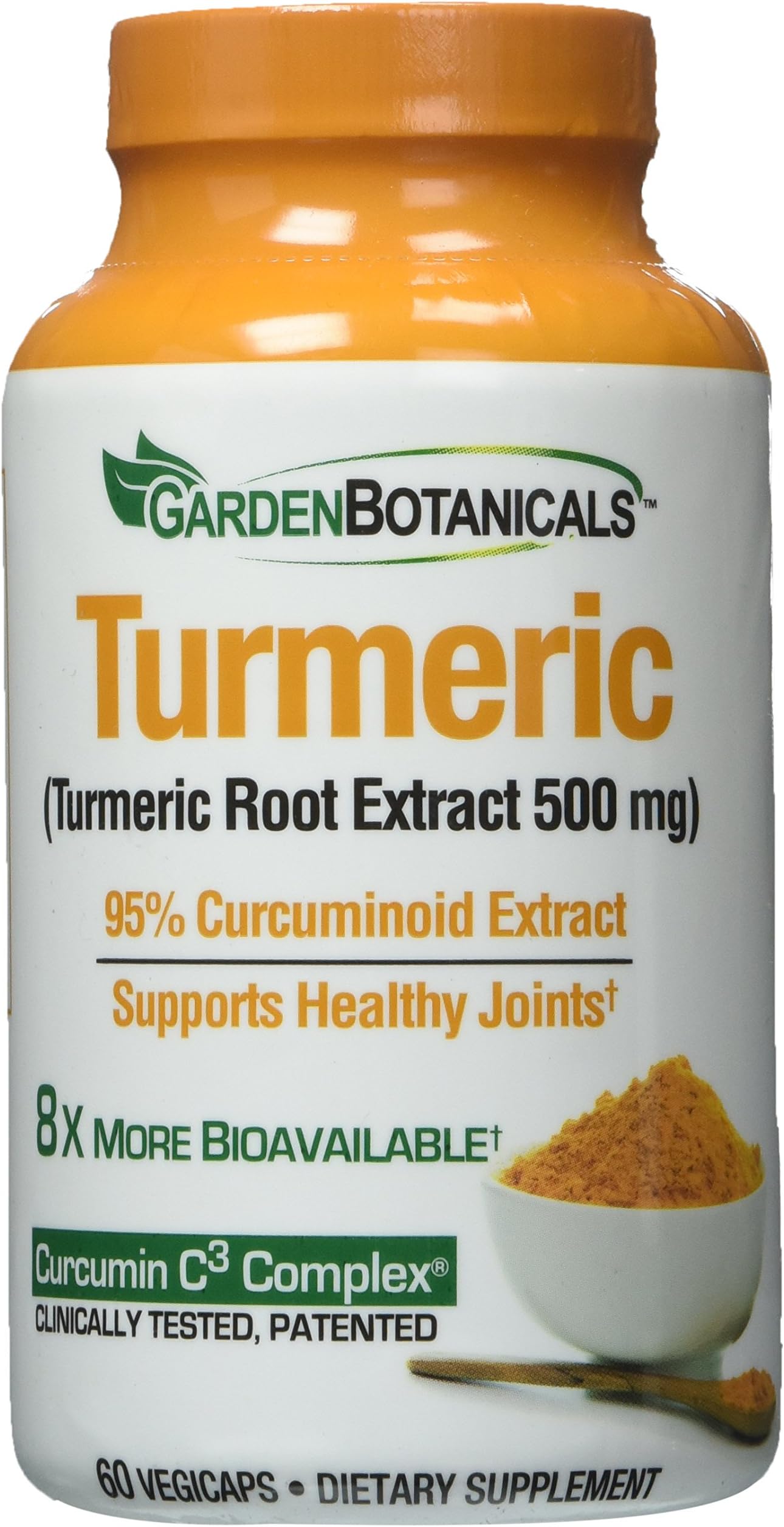 Garden Botanicals Turmeric 500 mg, Vegicaps, 95% Curcuminoid Extract, Supports Healthy Joints, 60 Count