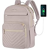 VANKEAN Laptop Backpack for Women with USB Port,15.6 Inch Laptop Computer Bag Travel Backpack Purse,Waterproof Work Business Backpack College Teacher Bags, Light Dusty Pink