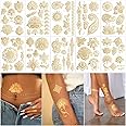 10-Sheet Gold Henna Tattoo Kit - Women's & Girls' Tattoo Stickers for Arms & Hands - Wedding & Festival Glitter Henna Tattoos