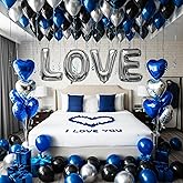 I Love You for Him/Her Decaoraion Navy Blue Silver and Black balloon With Heart Balloons 500pcs Blue Artificial Rose Petals Romantic Decoration Kit Perfect for Anniversaries Proposals