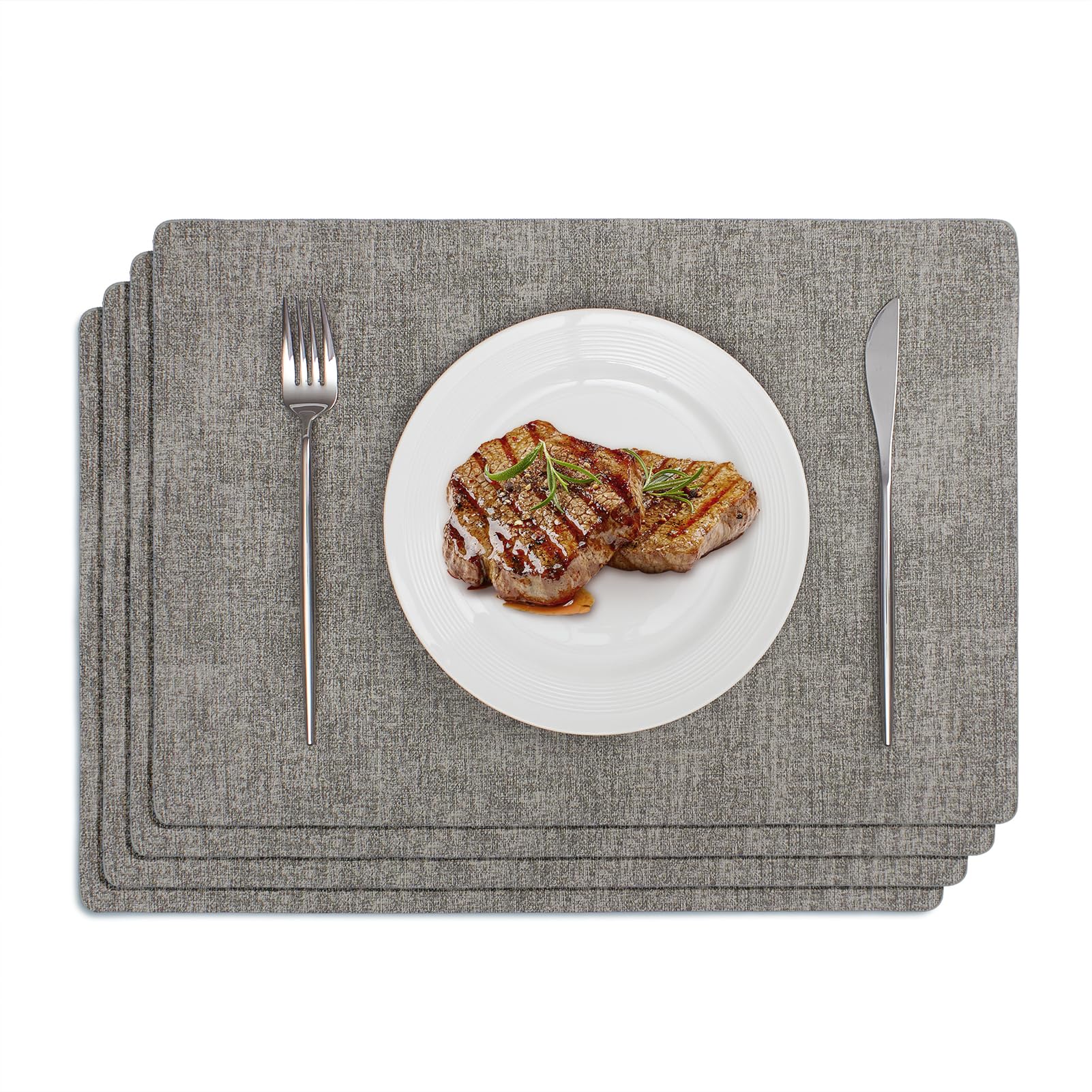 Photo 1 of Softalker Vinyl Placemats Set of 4 - Faux Leather Heat Resistant Place Mats, 100% Waterproof Oilproof Wipe Clean Table Mats for Indoor & Outdoor Use, 17’’×12’’, Light Grey