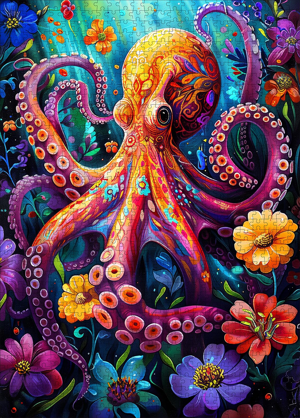 Photo 1 of 1000 Piece Octopus Puzzle for Adults - Deep Sea Octopus Jigsaw Puzzle, Intricate Underwater Art, Adult Challenge, Includes Poster & Storage Box