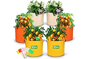 NESSTU 10 Gallon Plant Grow Bags: 6 Pack 350G Heavy Duty Potato Growing Bags with Handle, Thickened Nonwoven Fabric Pots, Breathable Gardening Bags Planters for Vegetable Tomato, Fruits with Plant Labels