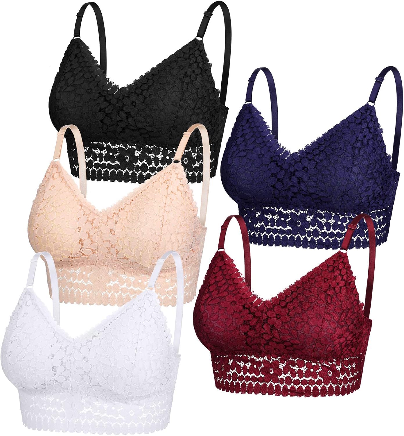 5 Pieces Lace Bra Camisole Bralette Lace Bandeau Bra with Adjustable