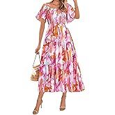 BTFBM Women's Clothing Wedding Guest Dresses Casual Boho Floral Short Sleeve Smocked Maxi Beach Spring Summer Dress 2026