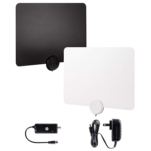 GE Ultra-Thin Amplified TV Antenna, 4K Ready 1080P Digital HDTV UHF VHF,  Long Range Indoor TV Antenna, Amplifier with LTE Filter, Reversible