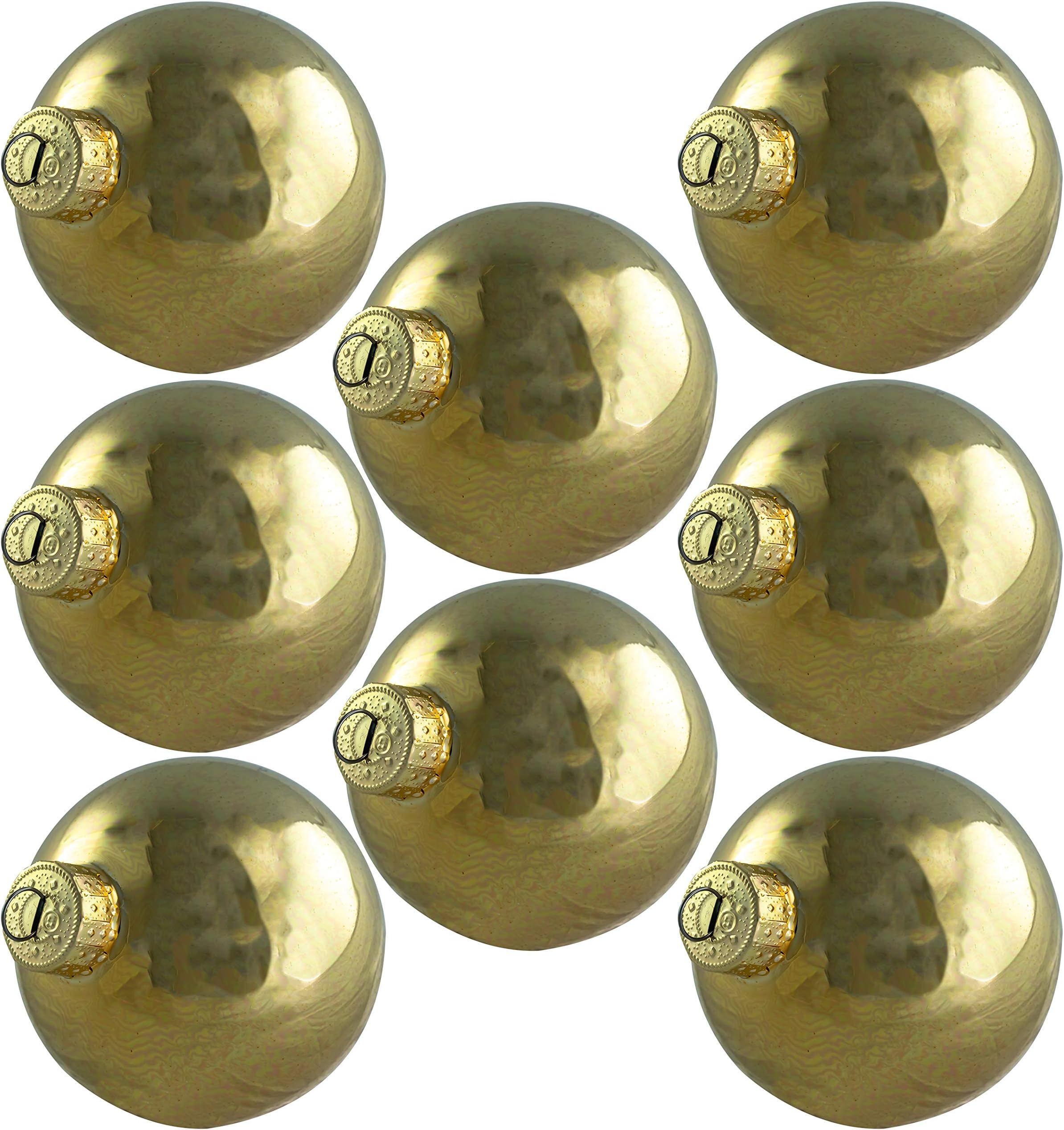 2.6in Glass Xmas Ball Ornaments with Wire Hook Hangers 16 Pack. Small Traditional Shiny Gold Seamless Bulbs. Great for DIY Gifts, Crafts and Tree Decorating. Flame Resistant Christmas Decoration