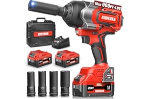 Cordless Impact Wrench, 900Ft-lbs (1200N.m) 1/2" Brushless Impact Gun, 20V High Torque Power Impact Driver, 2x4.0Ah Batteries