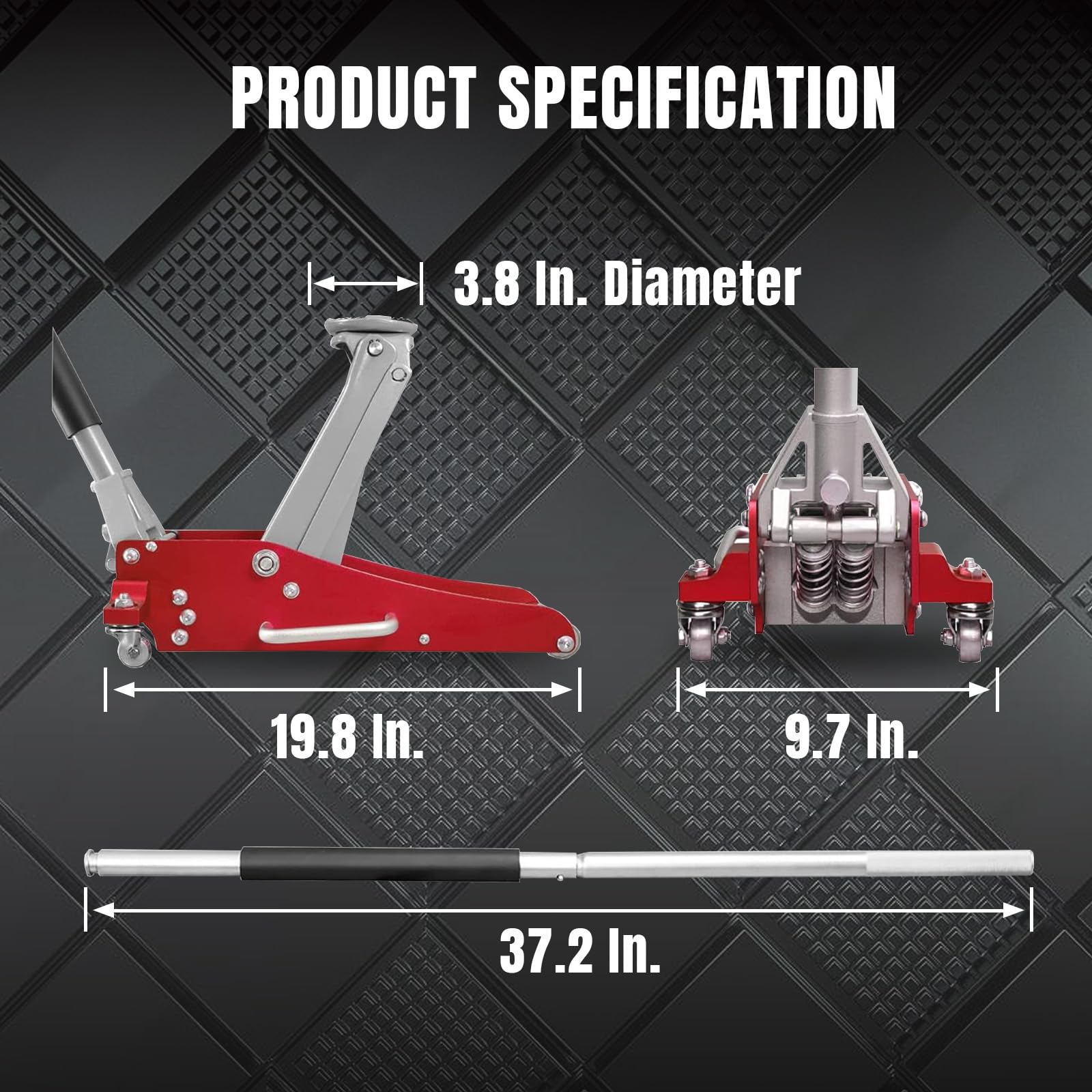 BIG RED AT815016LR Torin Hydraulic Low Profile Aluminum and Steel Racing Floor Jack with Dual Piston Quick Lift Pump, 1.5 Ton (3,000 lb) Capacity, Red