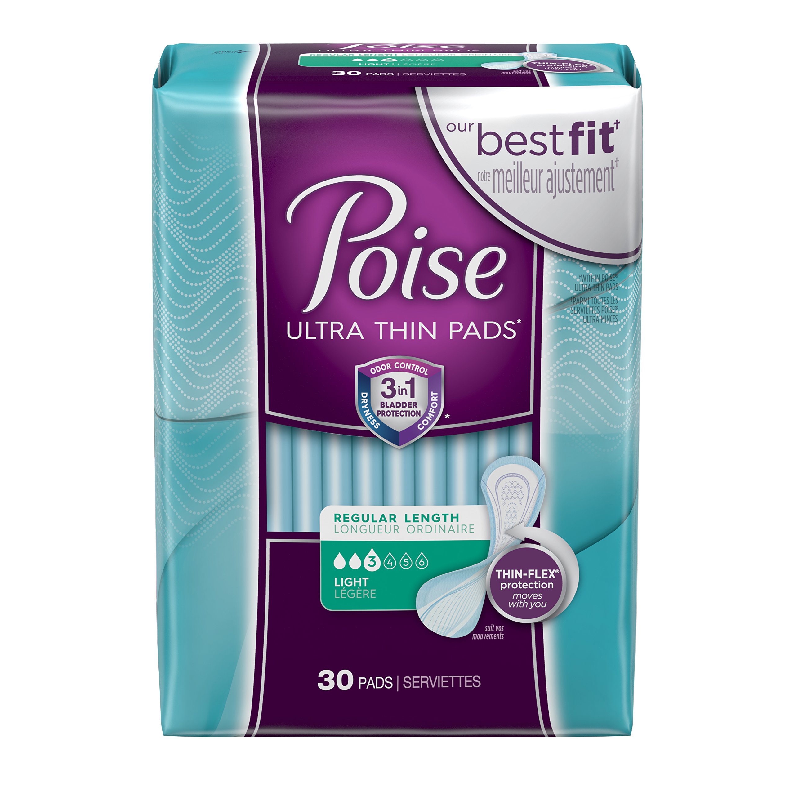 Poise Incontinence Panty Liners, Very Light Absorbency, Long Length, 264 Count (6 packs of 44