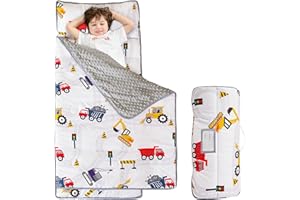 Viviland Toddler Kid Nap Mat for Preschool, Boys Car Truck Slumber Bag, Daycare Sleeping Bag with Pillow and Blanket, Kindergarten Sleep Mat