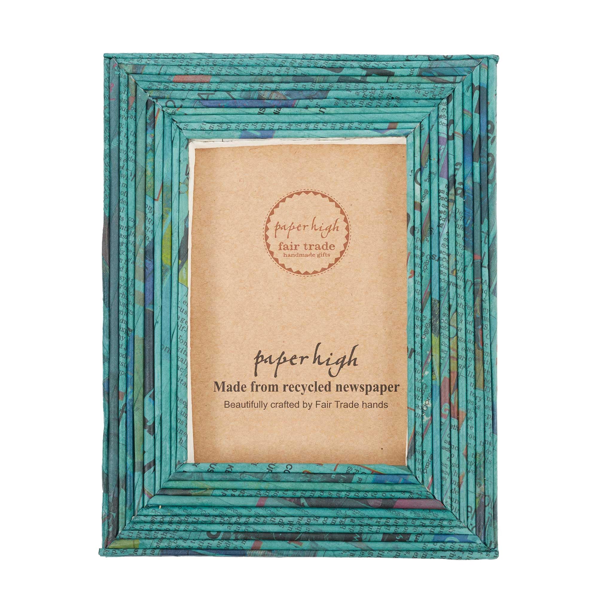 Recycled Newspaper Photo Frame | 6 x 4, 7 x 5 and 10 x 8 Inches | Sustainable Picture Frame | Handmade Colourful Frames | Fair Trade Gifts (Teal, To fit a 10x8 Photo)