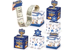 Sinasasspel Hanukkah Gift Money Box for Cash Gift Pull Chanukah Money Holders Party Candy Box for Adults Kids Happy Hanukkah Festival Birthday David of Star Money Gift Idea Party Supplies 6Pcs